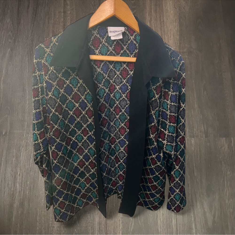 Vintage BonWorth Geometric Print Blazer Jacket M Petite